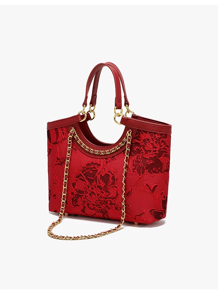 Chic Decorative Wine-Colored Clutch with Reliable Fabric Strap Suitable for Special Occasions