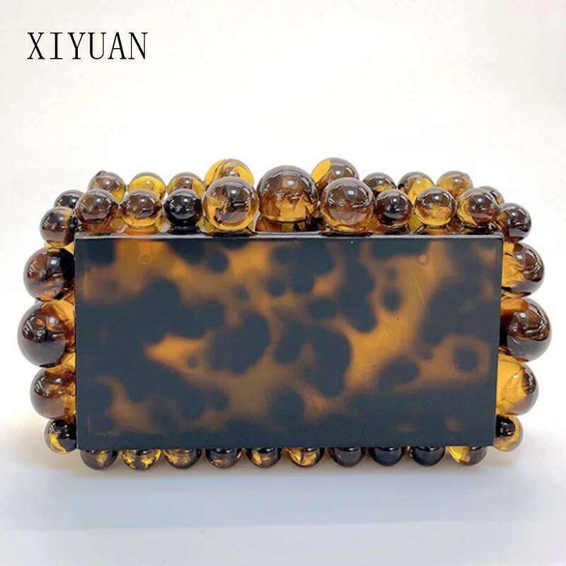 Leopard Beads Acrylic Box Evening Clutch Bag 2023 Women Designer Sequin Purses And Handbags Wedding Party Purse Clutches