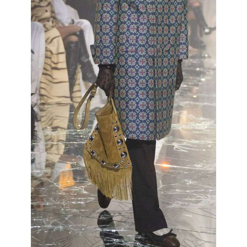 New Women's Handbag Boho Style Niche Design Rivet Shoulder Diagonal Span High-Quality Imitation Deer Skin Mobile Bag