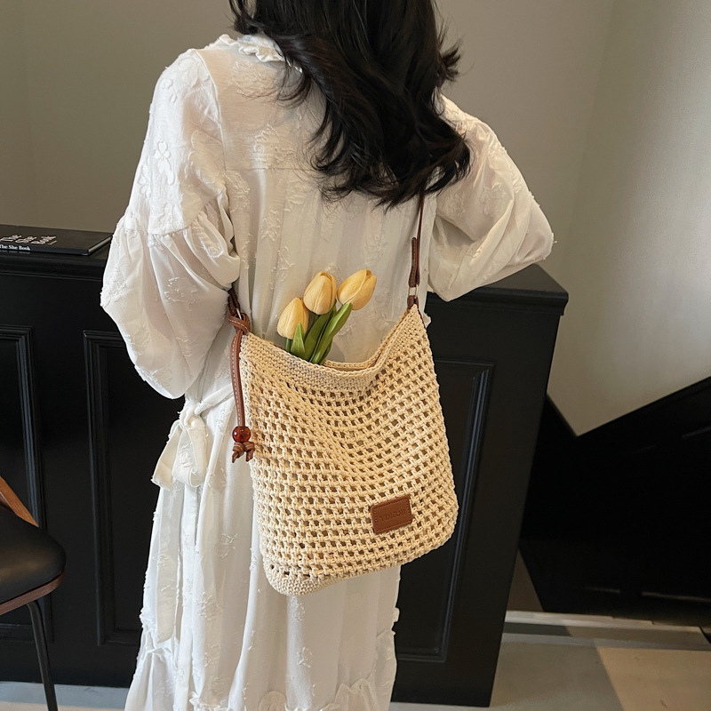 designer High-End Large Capacity Cotton Woven Bag for Women 2025 Spring Summer New Handheld Bucket Bag Commuter Crossbody Bag