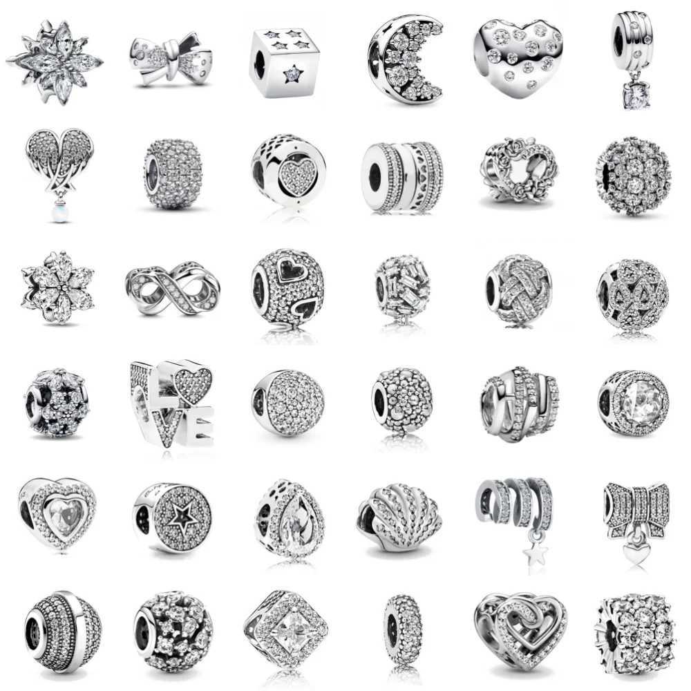 New 925 Silver White Shiny Zircon Series round Beads Charm Women Jewelry Gift Fit Original Bracelet DIY Accessories Pendant XJ250607