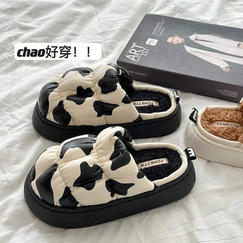 Ddmyoutdoor Women Shoes Cotton Autumn Winter Warm Platform Waterproof Non Slip Indoor Home Plush Slippers Cow Pantuflas Mujer Beach outdoor shoes