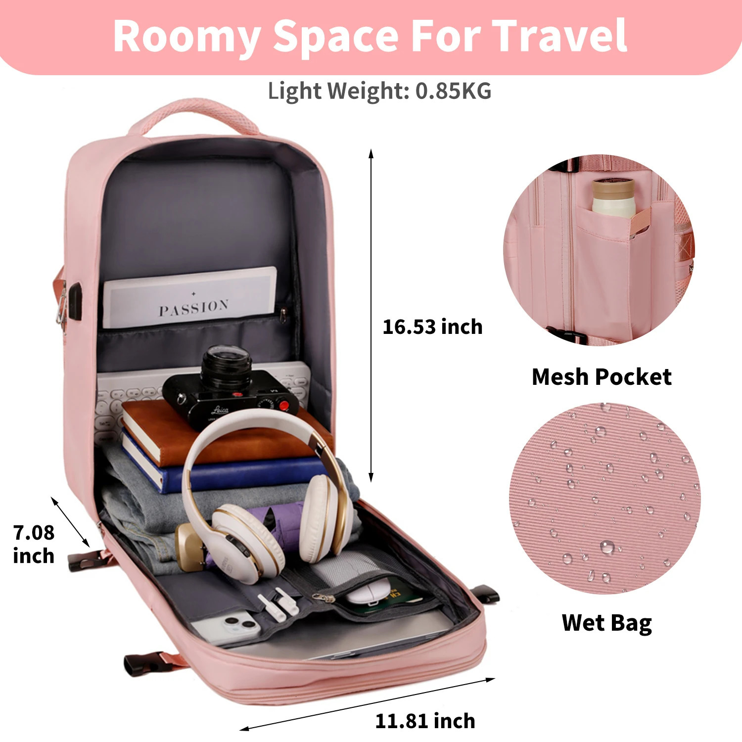 Cabin Airplane Travel Backpack Large Capacity Hand Luggage Cabin Backpack Wizzair Carry-On Men Women 15.6 inch Laptop School Bag 250603