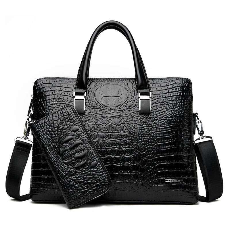 OLOEY Alligator Briefcase for Man PU Leather Crocodile Tote Handbag Laptop 14 Male Shoulder Business Messenger Crossbody Side Bag