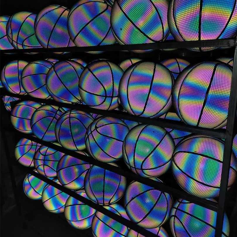 Luminous Basketball Ball Holographic Reflective Lighted Flash Ball PU Wear-Resistant Glowing Basketball Night Sports Game XJ250606
