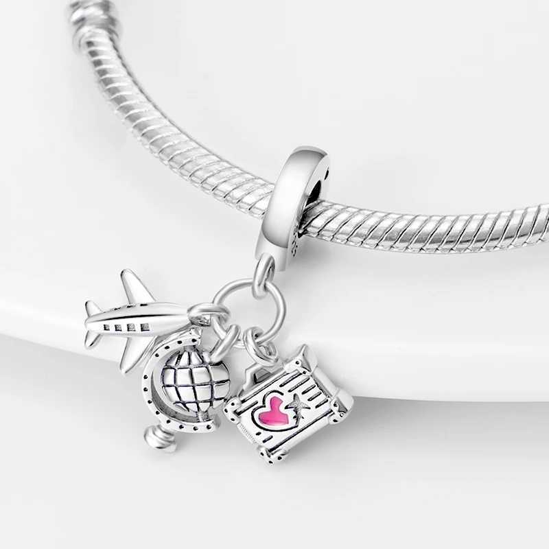 Fashion 925 Silver Color Trunk Heart She Bow Pink Charms Beads Fit Pandach 925 Original Bracelets Fine DIY Birthday Jewelry XJ250607