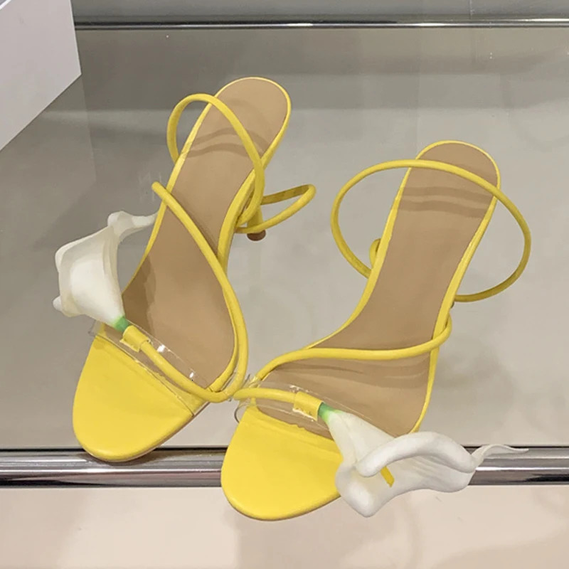 Liyke Summer Fashion Morning Glory Open Toe Slip On Back Strap Sandals Women Green High Heels Wedding Prom Shoes Zapatos Mujer 250605