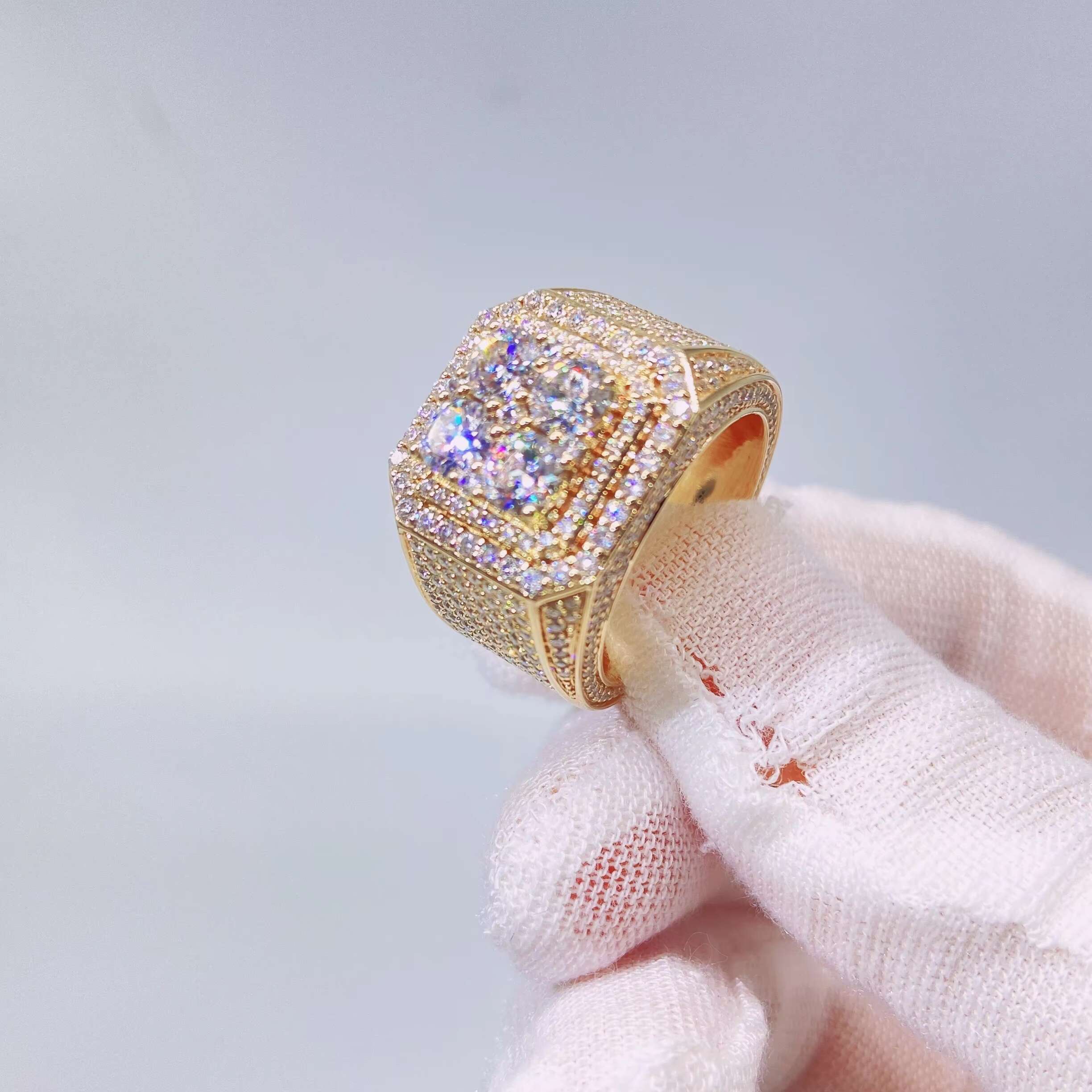 Luxury Hiphop Real 10K Solid Gold Full Iced Out Moissanite Diamond Men Rings