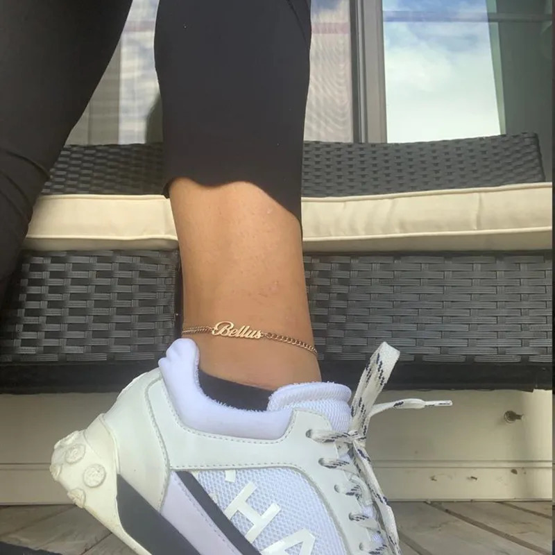 DOREMI Stainless Steel Namepalte Anklet 5mm Cuban Leg Jewelry Custom Vintage Number Name Anklet Personalized Foot Anniversary 250528