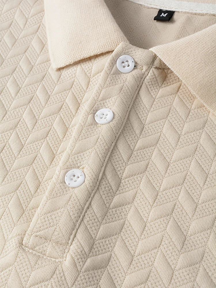 2025 Summer Daily Casual Polo Shirts Men Vintage Turn-down Collar Short Sleeve Polos Mens Trendy Jacquard Textured Polo Shirt 250605