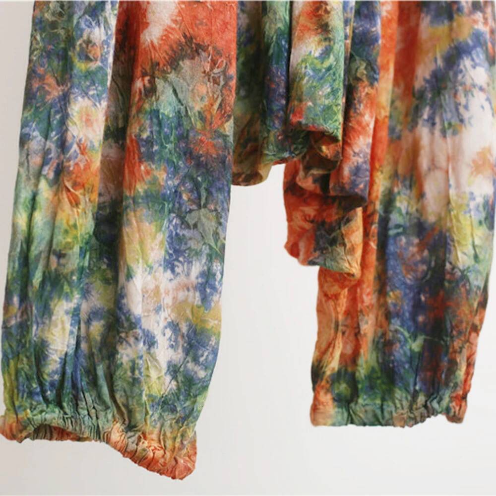 Women Boho Baggy Yoga Tie Dye Hippie Cotton Linen Harem Pants Female Beach Wear Elastic Waist Loose Drop-Crotch Trousers