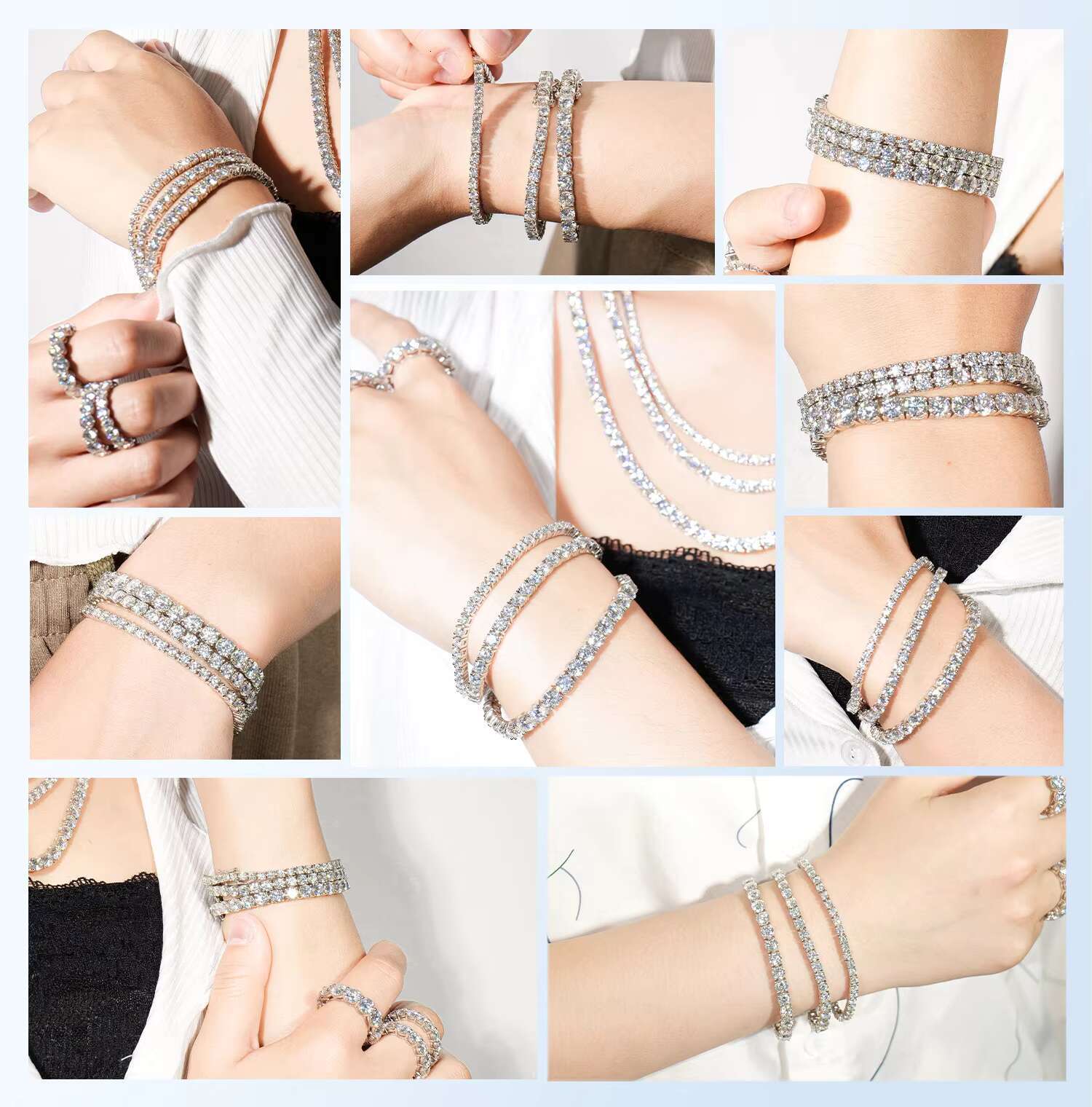 RINNTIN SMB 3mm 925 Sterling Silver Gra Vvs Lab Diamond Mossanite Moissanite Tennis Chain Bracelet