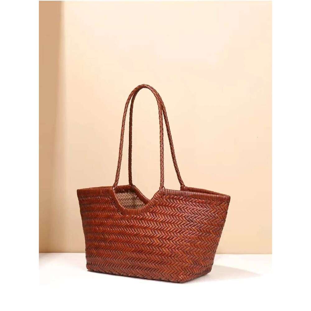 Women's Genuine Leather Woven Vegetable Basket Antique Tote Bag 2025 New High-Quality Versatile Large Capacity