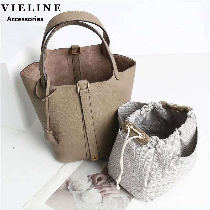 VIELINE New Women's Basket Genuine Leather Underarm One-Shoulder Handbag Small Tote Inside Crossbody Bucket Bag