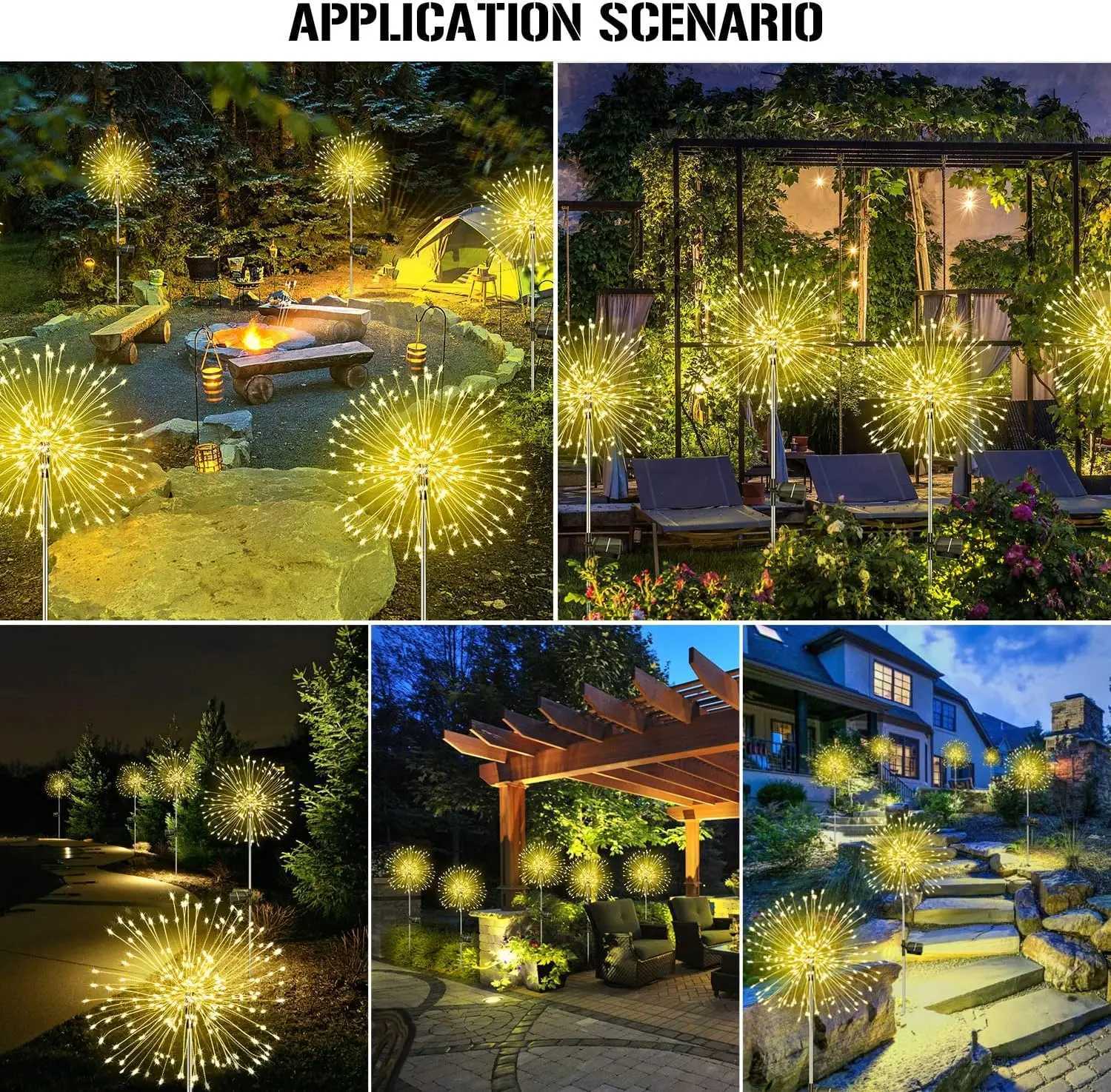 Solar Fireworks Light Outdoor Waterproof Light 2-piece Set Garden Courtyard Road Lawn Decoration Copper Wire XJ250606