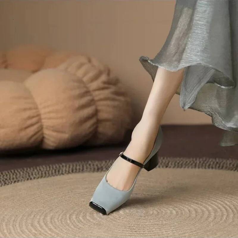 ddmyoutdoor Women Spring Mary Jane Autumn Fashion Toe Shallow Ladies Elegant Dress Single Leather Shoes Square Heel Pump Outdoor Outdoor Shoes
