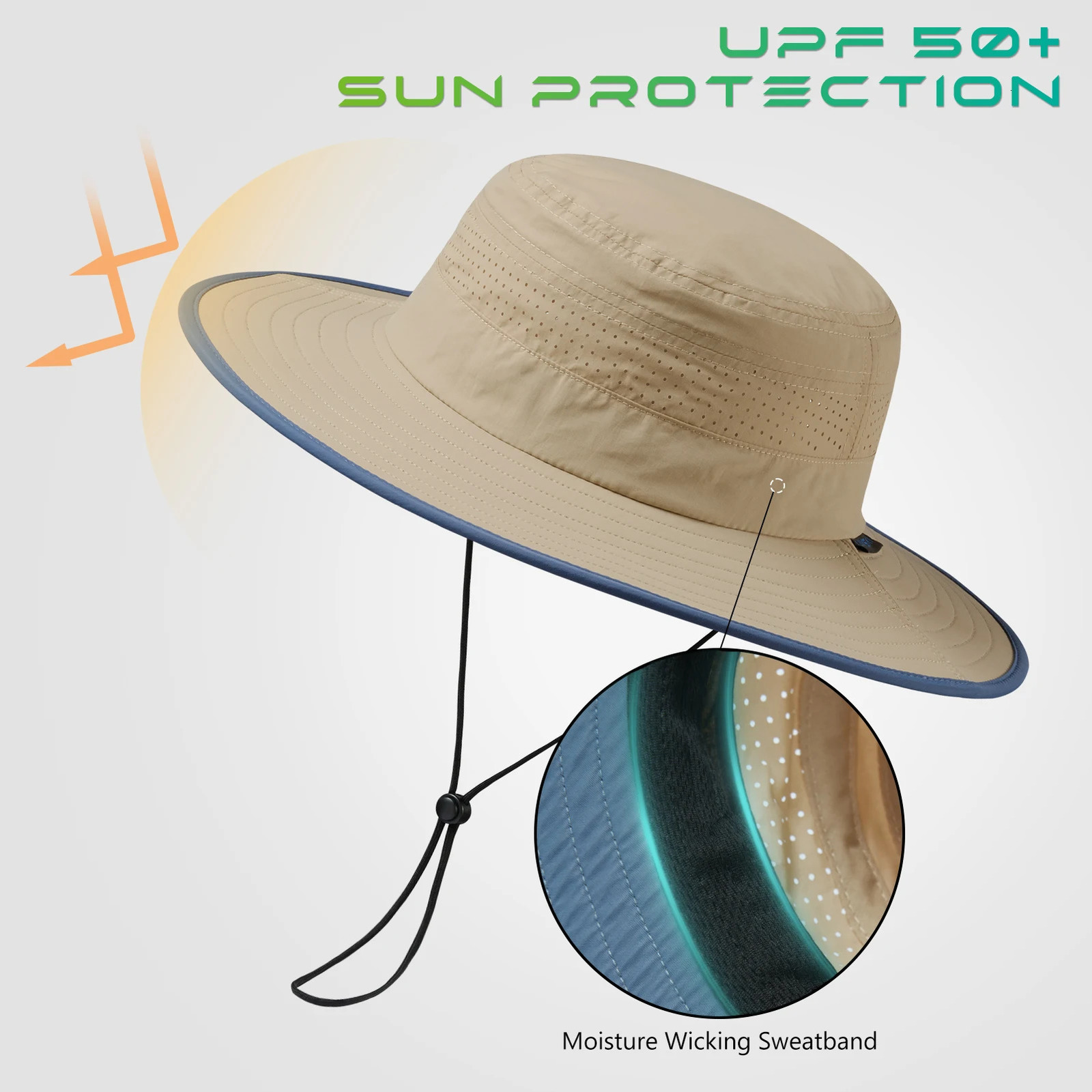 UPF 50 Foldable Birm Water-Resistant Sun Bucket Hat with Laser Perforated Mesh Adjustable for Men Women Outdoor 250605