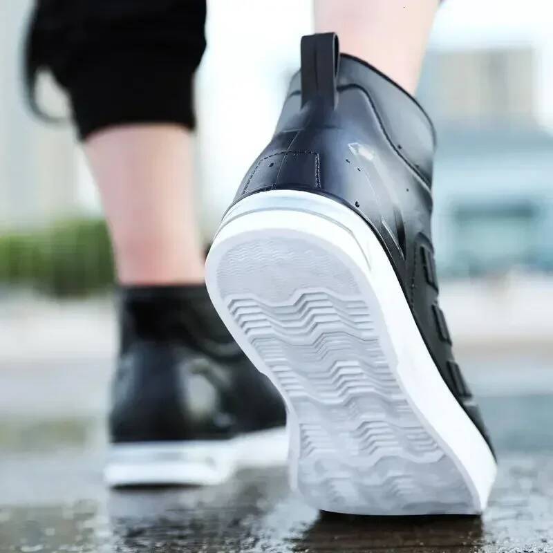 Ddmyoutdoor Waterproof Shoes Black High Top Ankle Casual Flat Rainboots For Men Fashion Rubber Rain Boots Size Outdoor Shoes