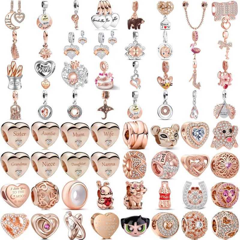 Sparkling 925 Sterling Silver Gold Plated Series Heart Moon Pendant Charm Bead Fit Original European Bracelet Necklace DIY XJ250607