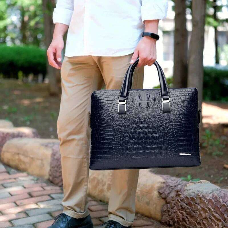 OLOEY Alligator Briefcase for Man PU Leather Crocodile Tote Handbag Laptop 14 Male Shoulder Business Messenger Crossbody Side Bag