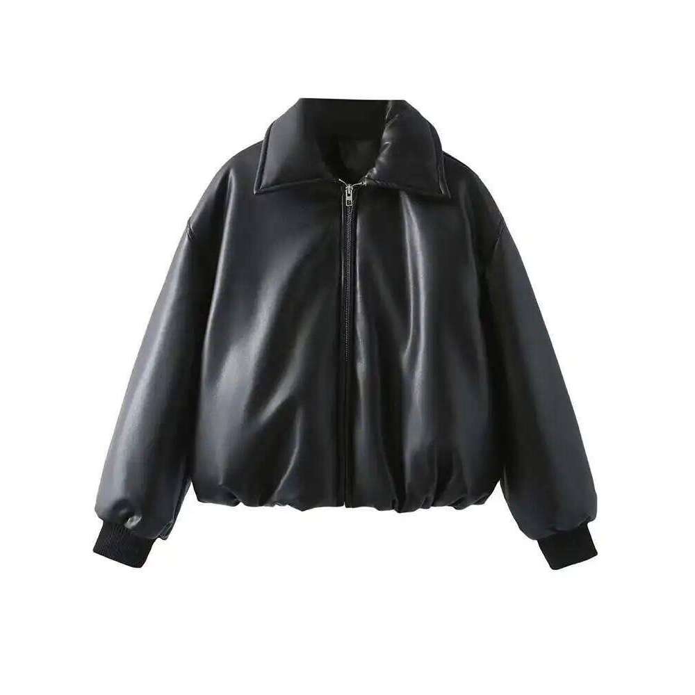 Women's Fashion Autumn Winter New Clothes Solid Color Leather Thicken Warm Female Short Cotton Jacket