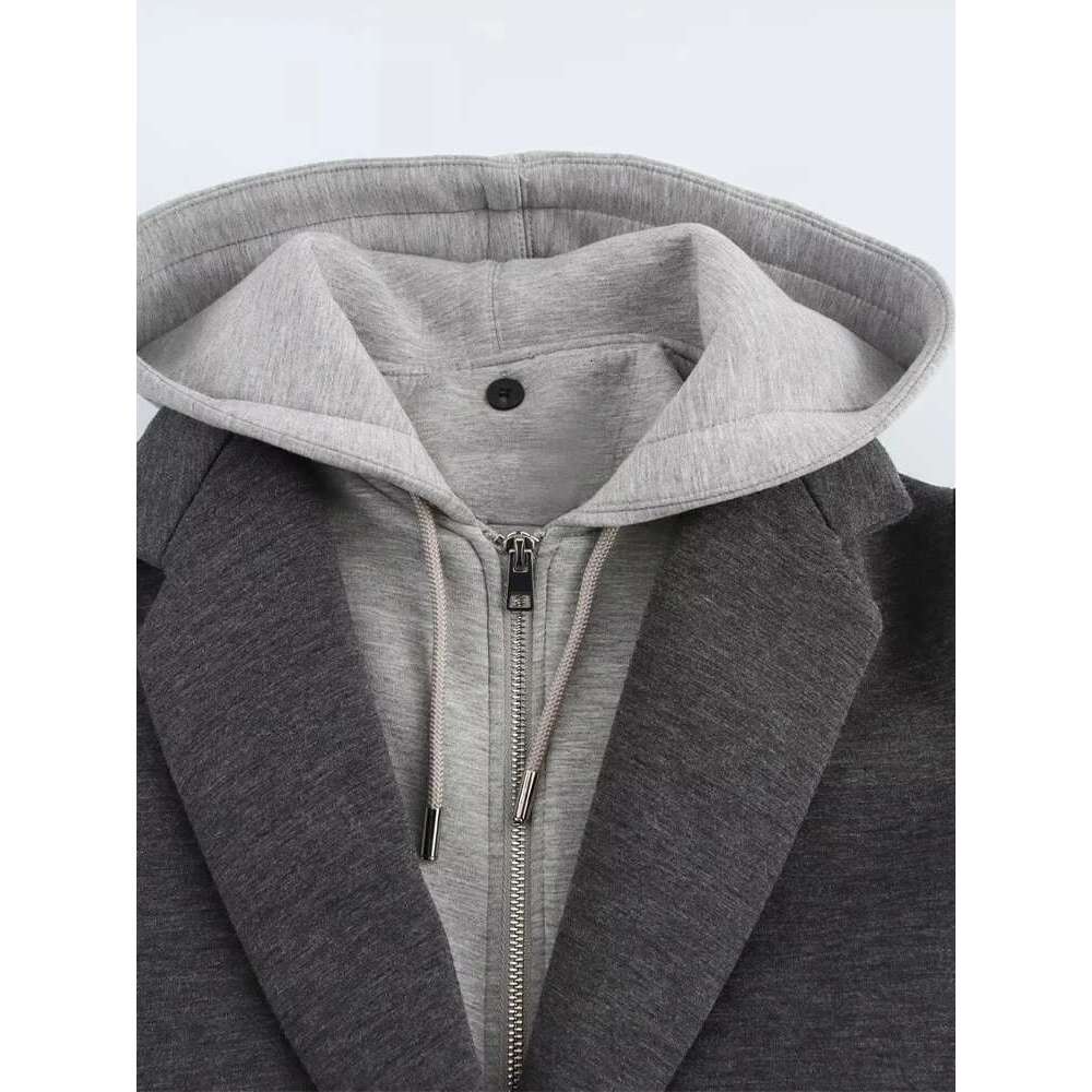 2025 Spring and Autumn New Style Detachable Hooded Splicing Temperament Casual Long Sleeve Coat Jacket