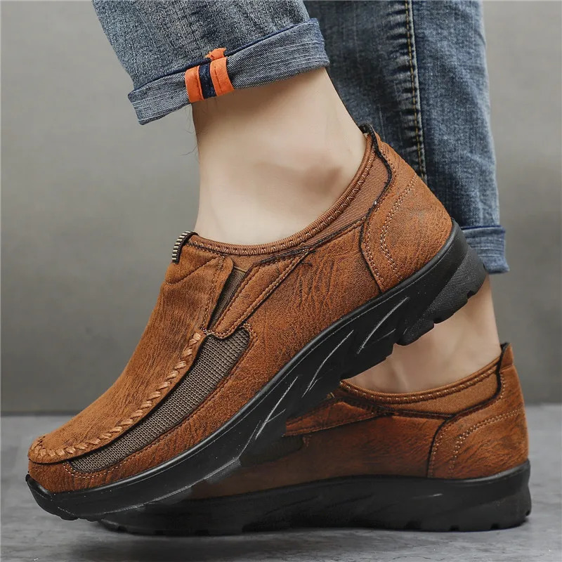 Leather Men Casual Shoes Lightweight Man Loafers Breathable Walking Running Shoes Fashion Slip on Comfortable Male Driving Shoes 250605