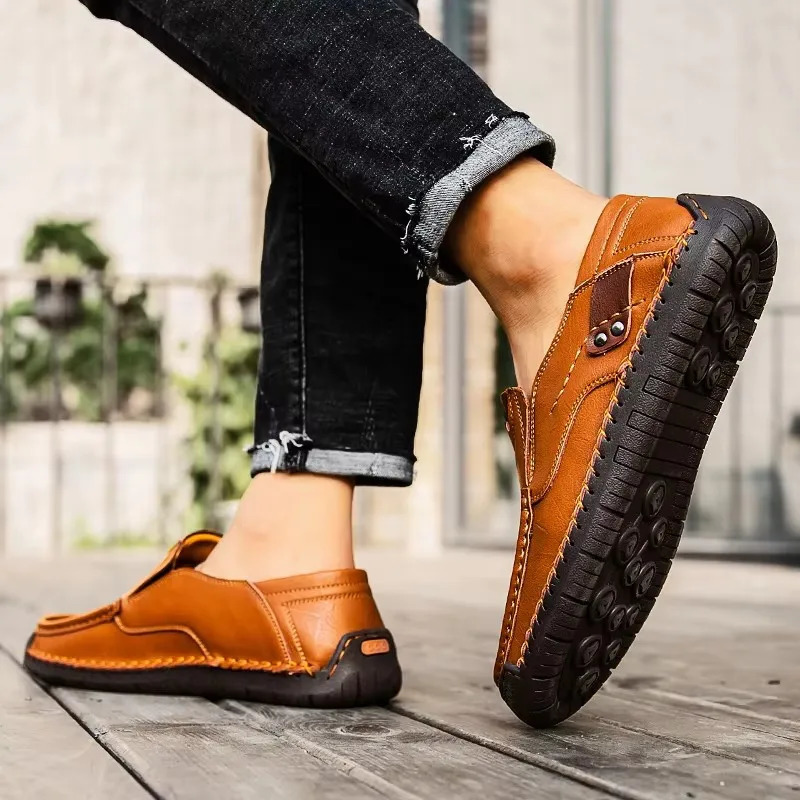 Fashion Men Casual Shoes Handmade Leather Loafers Comfortable Mens Shoes Quality Split Leather Flat Driving Shoes Size 48 250605