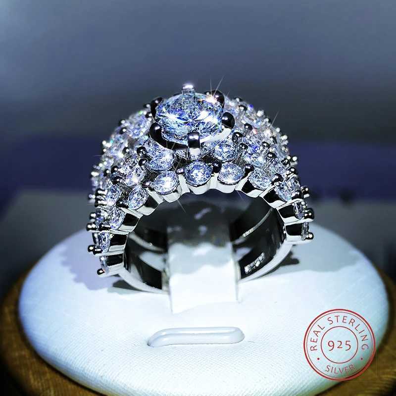 Best Selling New Gypsophila Micro-Inlaid White Zircon Ring 925 Sterling Silver European And American Exaggerated Banquet Party XJ250606