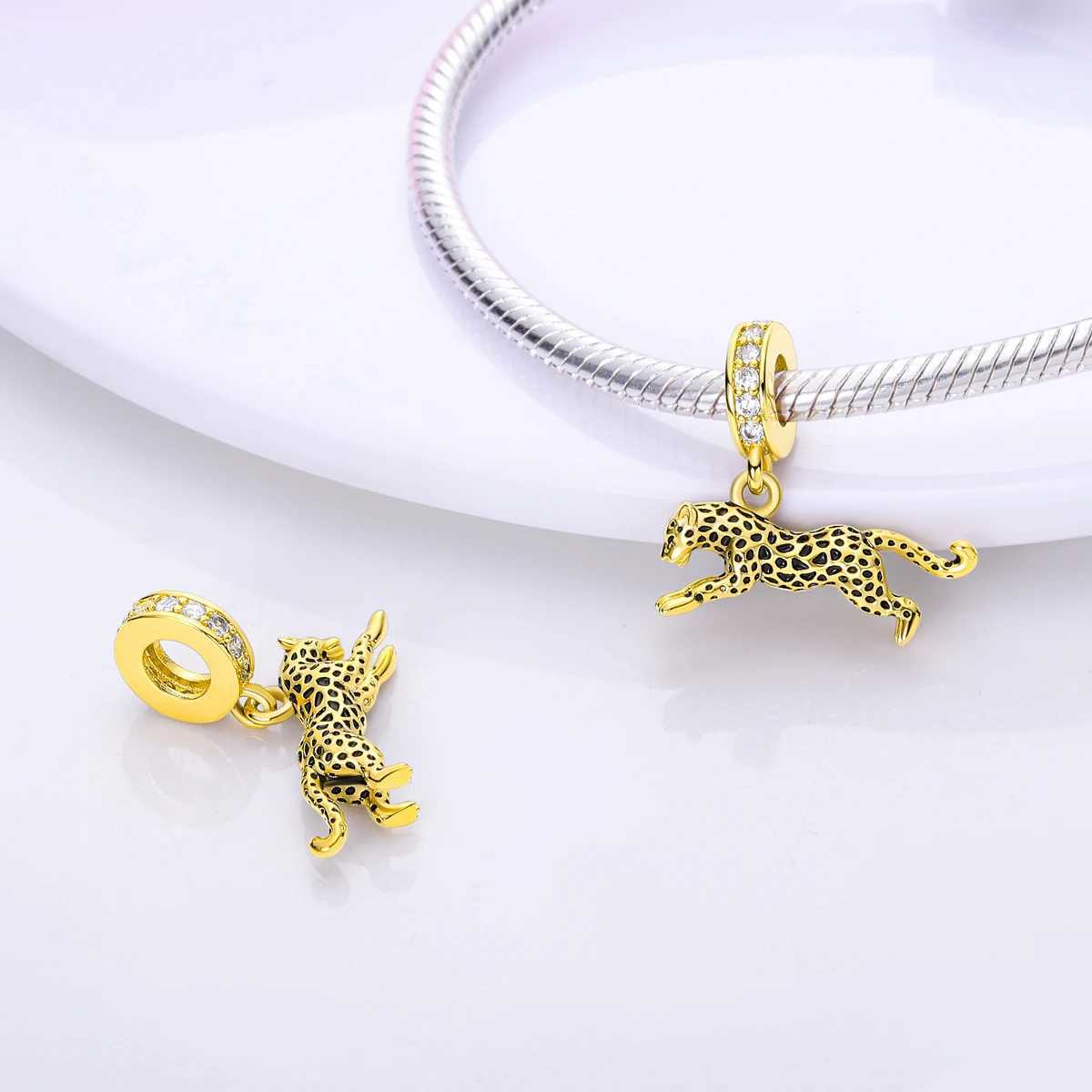 Gold Series Charms Beads 925 Sterling Silver Leopard Original Pendant Fit Bracelet Making Women Jewelry XJ250607
