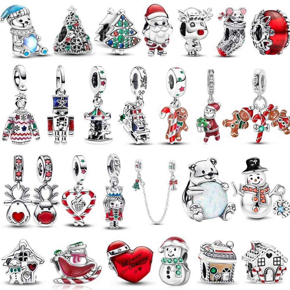 Holiday 925 Sterling Silver Polar Bear Funny Santa Charm Fit Original Bracelet Spinning Carousel Snowman Charm Christmas Jewelry XJ250607