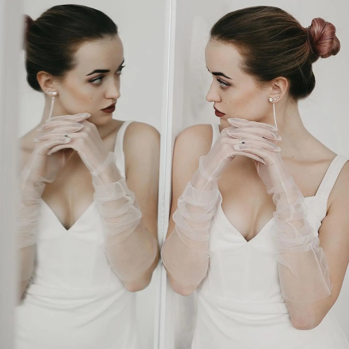 TOPQUEEN Elegant Bride Gloves Wedding Gloves Elbow DIY Finger Wedding Accessories Lady Pearl Bridal Gloves Bachelorette VM11 250603