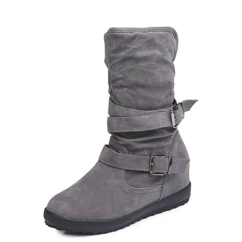 Ddmyoutdoor Women Fashion Casual Suede Leather Buckle Boots High Heeled Snow For Femme Ladies Shoes Outdoor Shoes