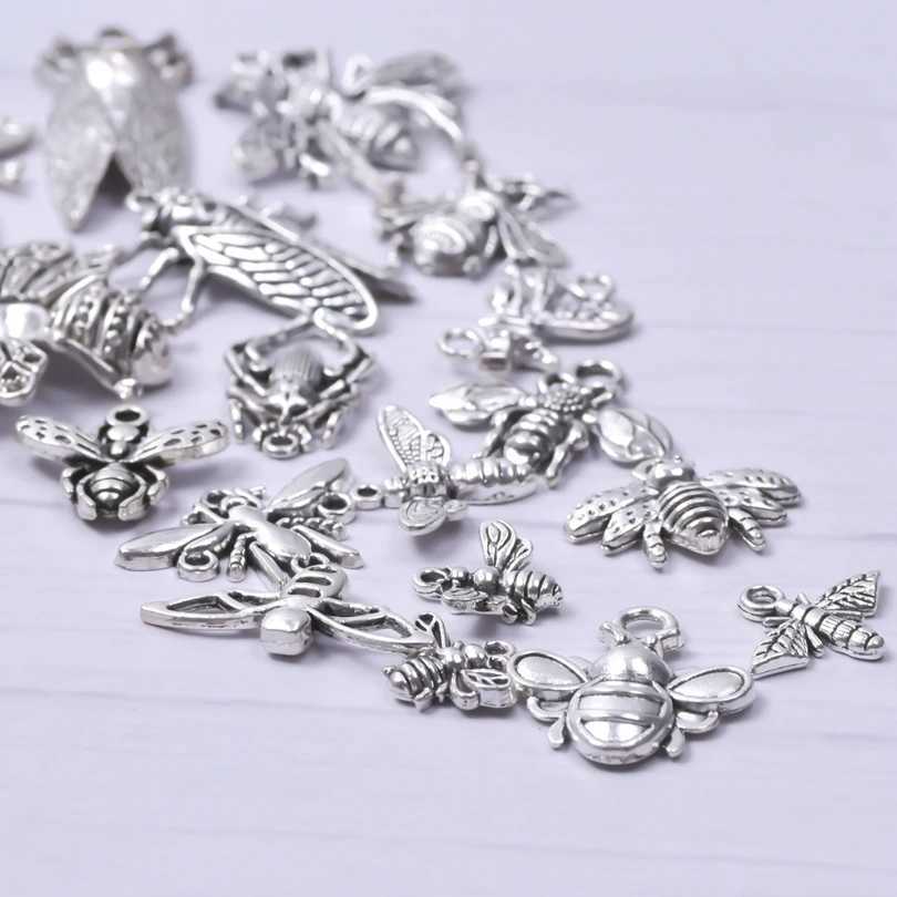Silver Color Mixed Insect Charms For Jewelry Making Bee Pendant Alloy Cricket Animal Pendant Women Men Accories DIY NecklaceXJ250607