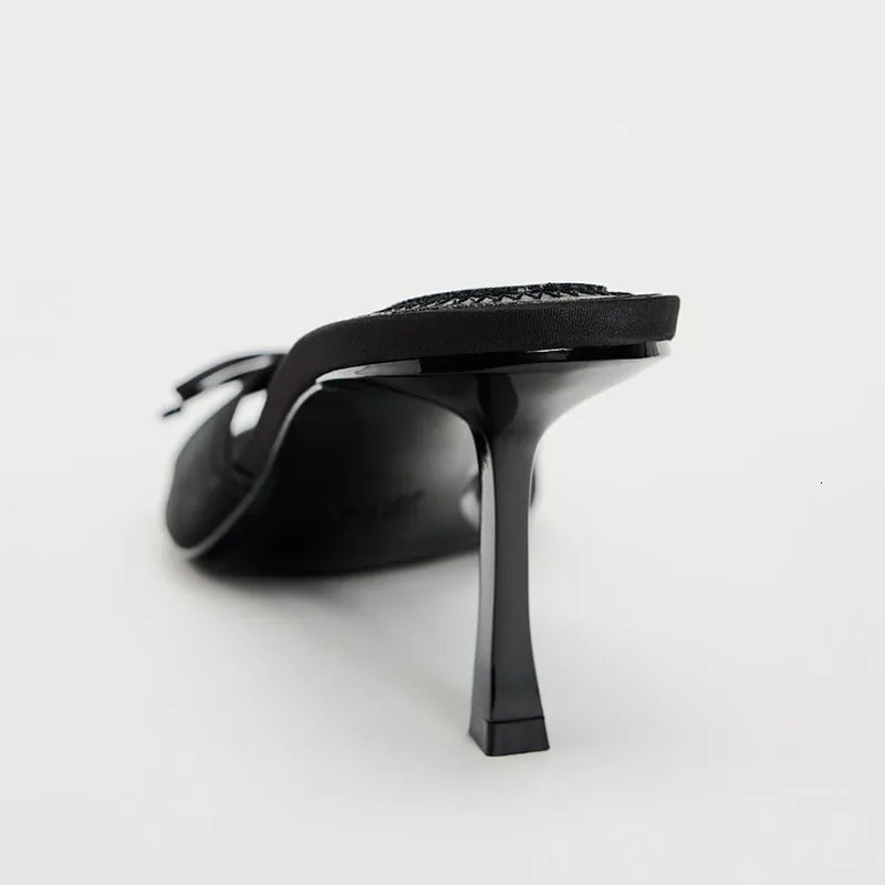 Women Heels Sandals Fashion Heel Slippers Lace Mesh Bow Zapatos De Mujer 250528