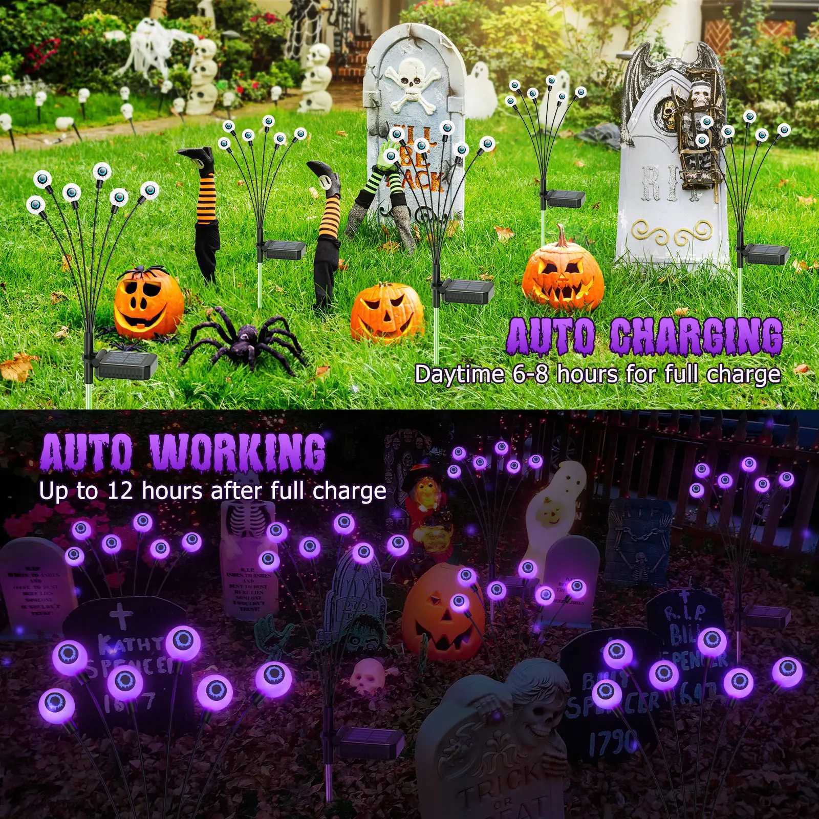 2/4/6 Pack Halloween Decorations Outdoor Solar Scary Eyeball Lights Purple Eyeball Lights For Yard/ Garden/ Lawn/ Party Decor XJ250606