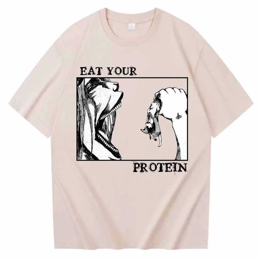 Attack On Titan T-Shirts Eat Your Protein Shirt Men Women Summer Casual O-Neck Short Sleeve Shirts W250607