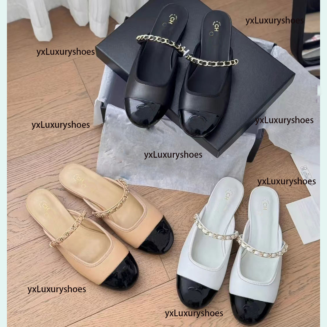 Paris designer sandals new women's fashion explosive chain flat slippers 2024 women's luxury high-quality leisure bag toe slippers size 35-42