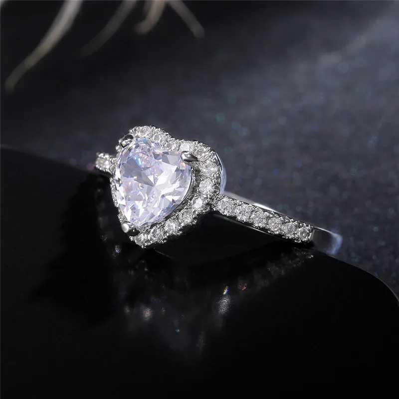 925 Sterling Silver Heart Ring for Women Exquisite Fashion Inlaid White Zircon Stones Wedding Ring Engagement Jewelry XJ250606