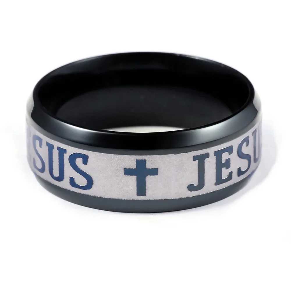 QianBei 8MM 316L Stainless Steel Ring Cross I Love Jesus Women Men Wedding Party Xmas Gifts W250606