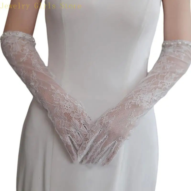 E56F Bride Sleeve with Pearls Gloves Wedding Hair Accessories White Wedding Gloves Sleeve Elaborate Sleeve 250603