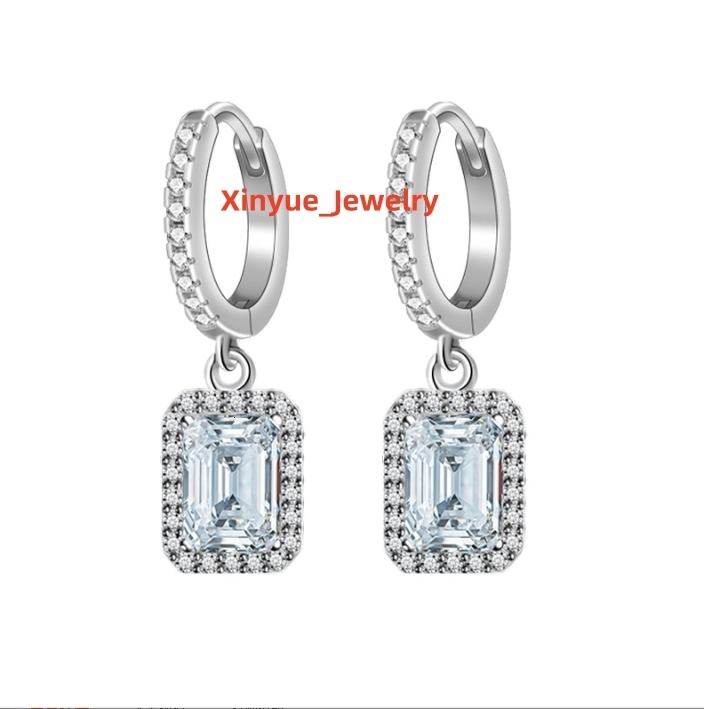 Rectangular Earrings Moissanite Earrings Silver Earrings Manufacturers for Sale
