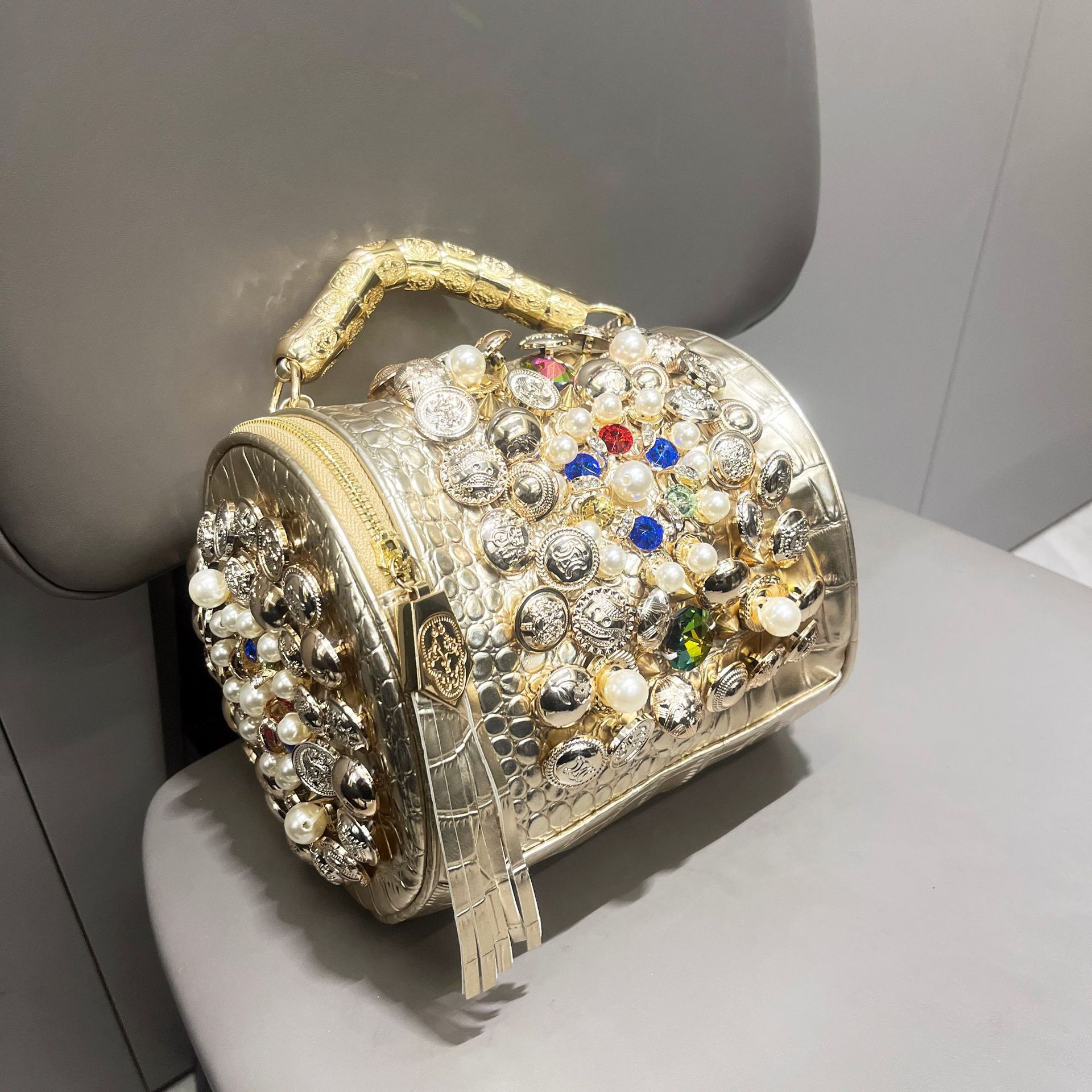 Top High Quality New Style Women's Bag 2023 New Handbag Cylinder Bag Pearl Bag Colorful Diamond Bag Single Shoulder Crossbody Small Bag New Free 