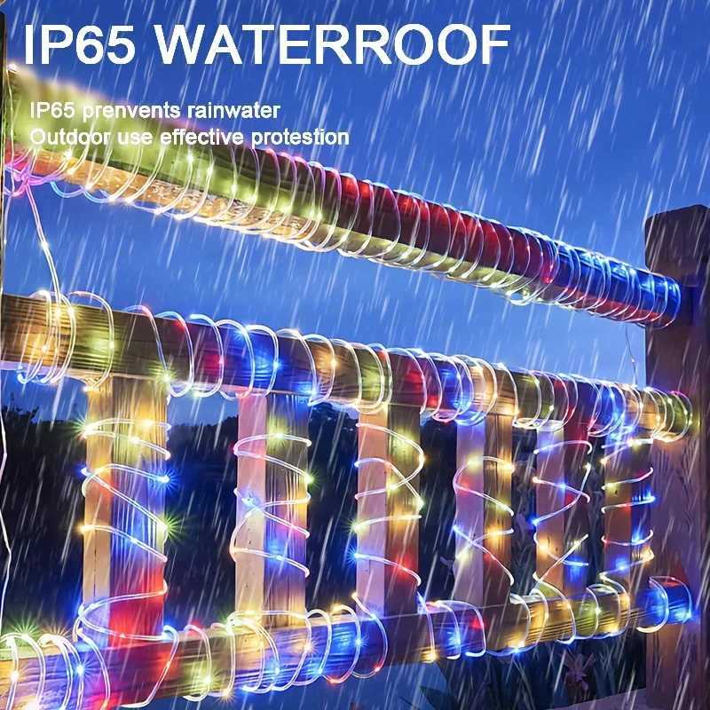 Outdoor Solar Rope LED Light Waterproof Garden Christmas Decoration 32m/22m/12m/7m Xmas Tube String Light Fairy Strip XJ250606