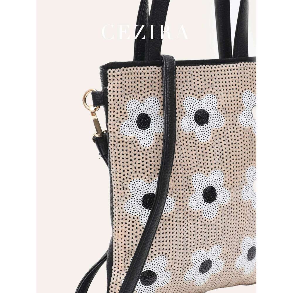 CEZIRA Exquisite Color Flower Embroidered Handbag Women's Fashion Top-Handle Crossbody Shoulder Bag Valentine's Day Gift Dating