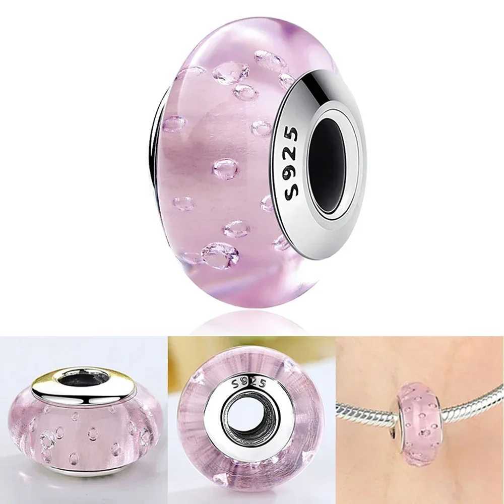 Hot Sale Pink Charms Heart Dangle Murano Charm Beads Flower Pendant DIY Jewelry Fit Original 925 Sterling Silver Bracelet XJ250607