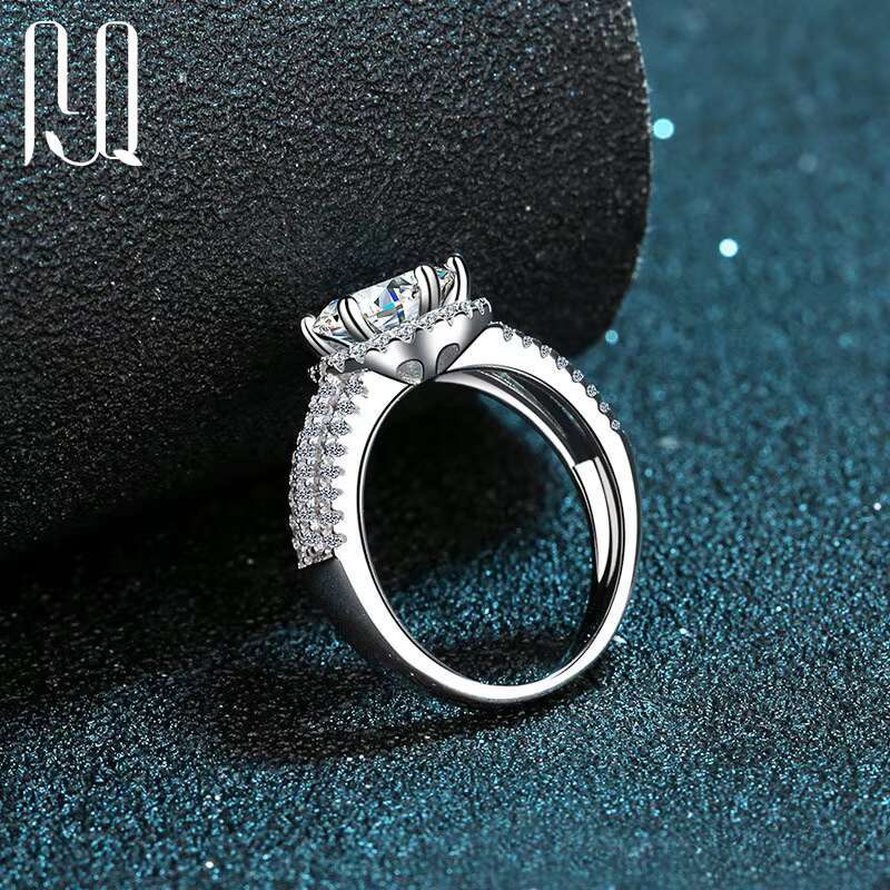 PYQ 2ct 3ct 5ct Silver 925 Original Diamond Test Past Sparkling D Color Moissanite Engagement Ring Gemstone Jewelry