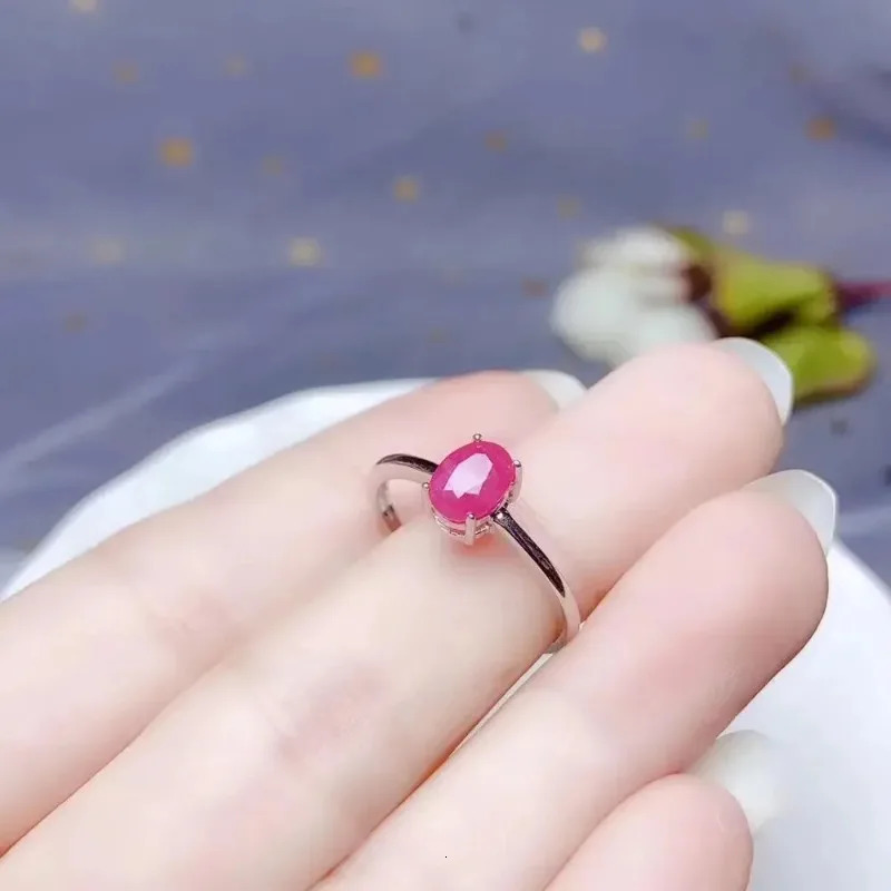 Natural Myanmar Ruby Ring For Women Men Love Gift 925 Silver 7x5mm Beads Stone Fashion Adjustable Ring 250604