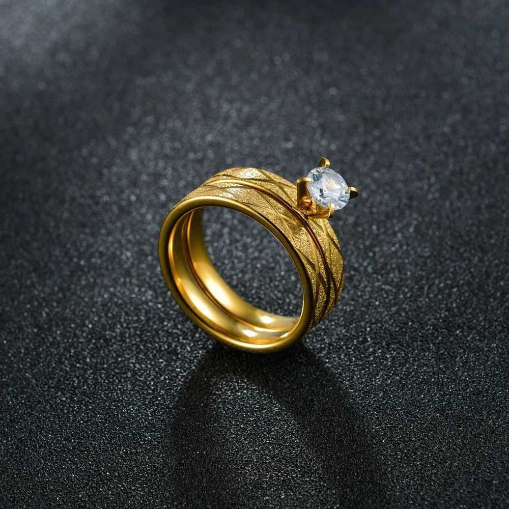 6mm Stainless Steel Couple Rings Never Fade Gold Color Crystal Wedding Ring for Women Men Lover Gift Femme Jewelry W250606
