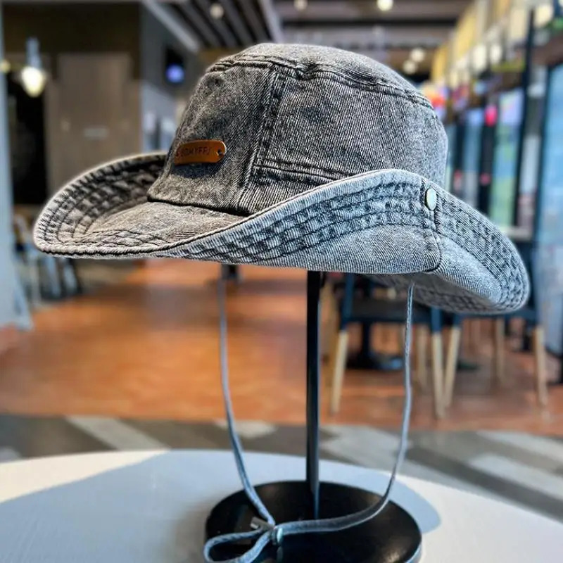 Bucket Hat Women Men Denim Fisherman Cap Outdoor Camping Mountaineering Retro Washed Sunshade Sun Hat Female 250605